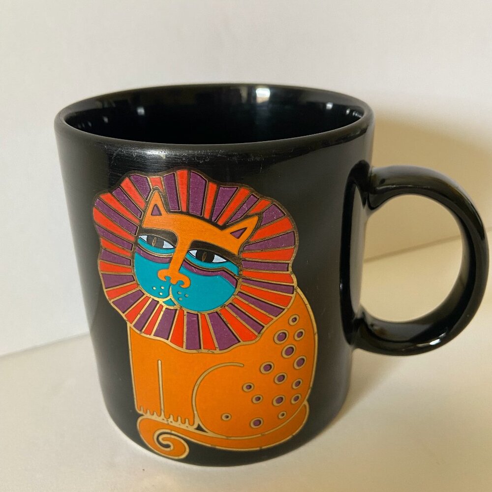Vintage Laurel Burch Harlequin Cat Black Mug